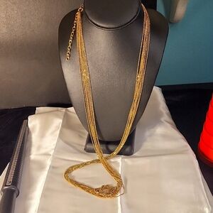 109. Long Goldtone 9Layer Ball Chain Necklace 34-38" Flapper 1920s